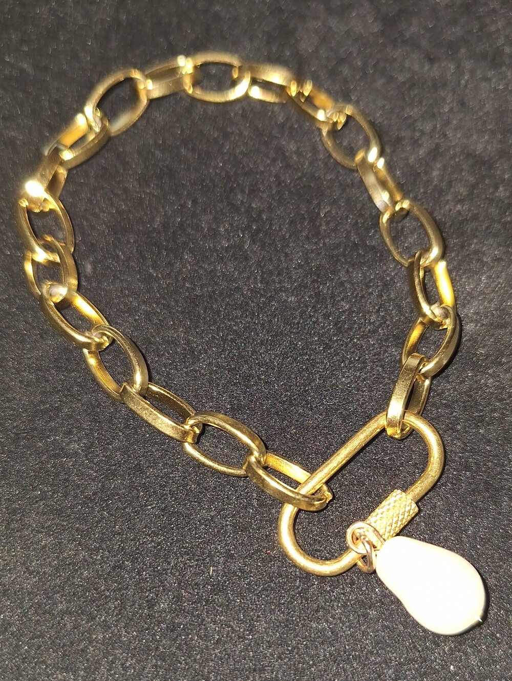 Gold Link Chain Bracelet with White Teardrop Charm